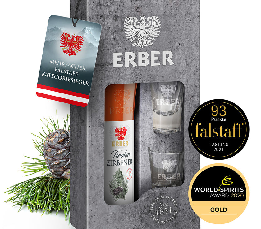 Geschenkset Tiroler Zirbener 30 % + 2 Gläser