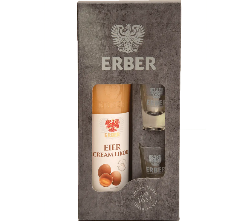 Geschenkset Eierliköre 32% - 0,5 Liter + 2 Gläser